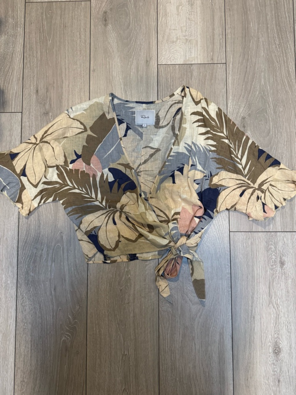 Rails Floral Wrap Crop Top in Beige, Navy & Pink